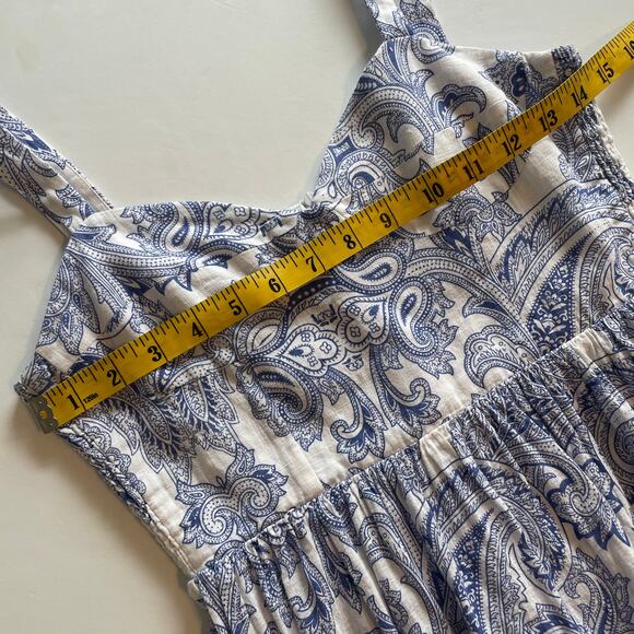 Zara Paisley Fit and Flare Dress Womens Small Blue White Sweetheart Neck Mini - Picture 8 of 9